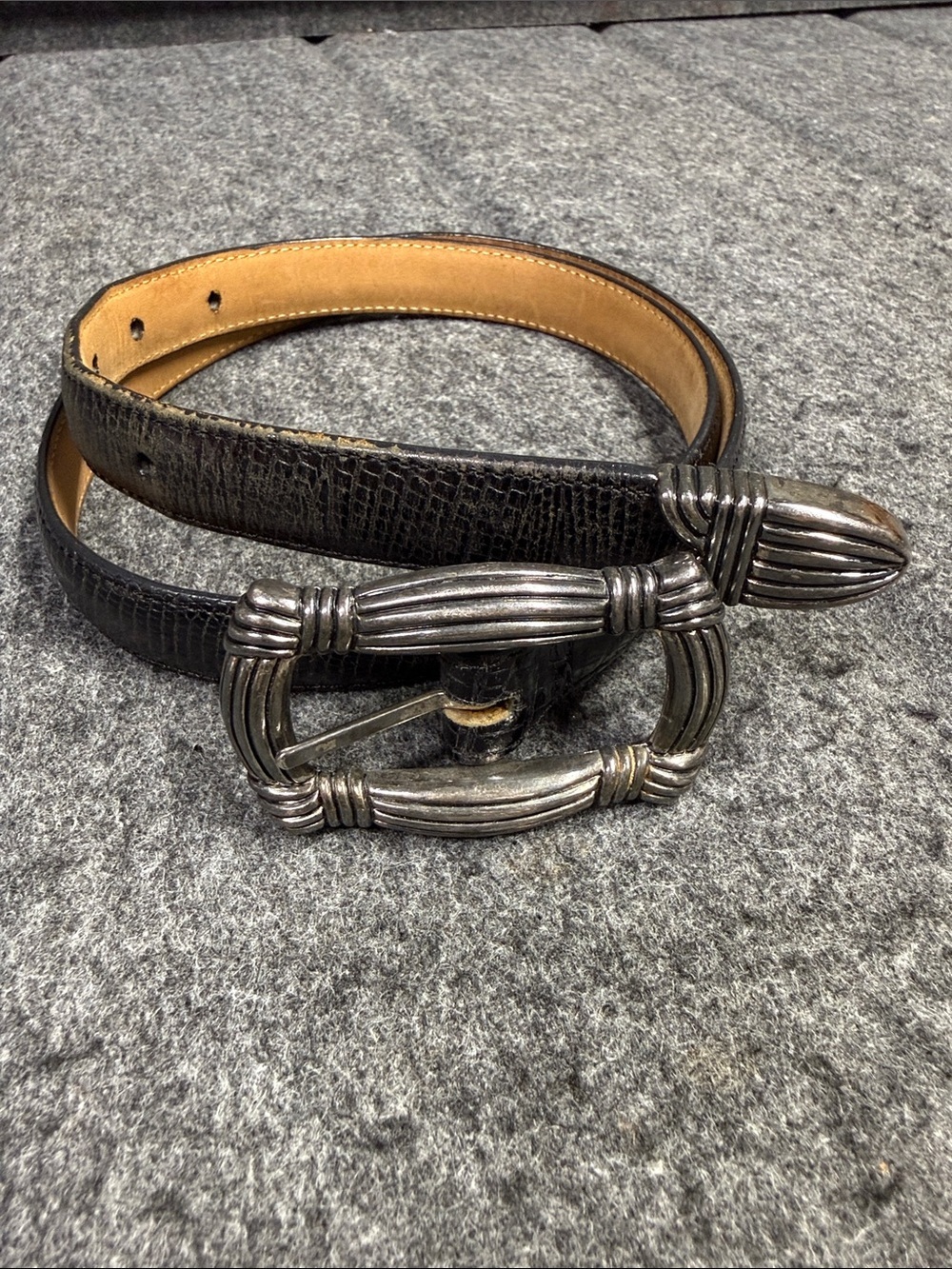 Brighton Black Leather Belt with Silver-Tone Statement Buckle